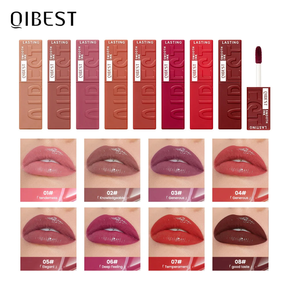 QIBEST 8 Color Watery Lip Gloss Waterproof Long Lasting Mirror Lip Glaze Moisturizing Liquid Lipstick Tint Women Makeup Cosmetic Peaceful Pleasures Health and Wellness
