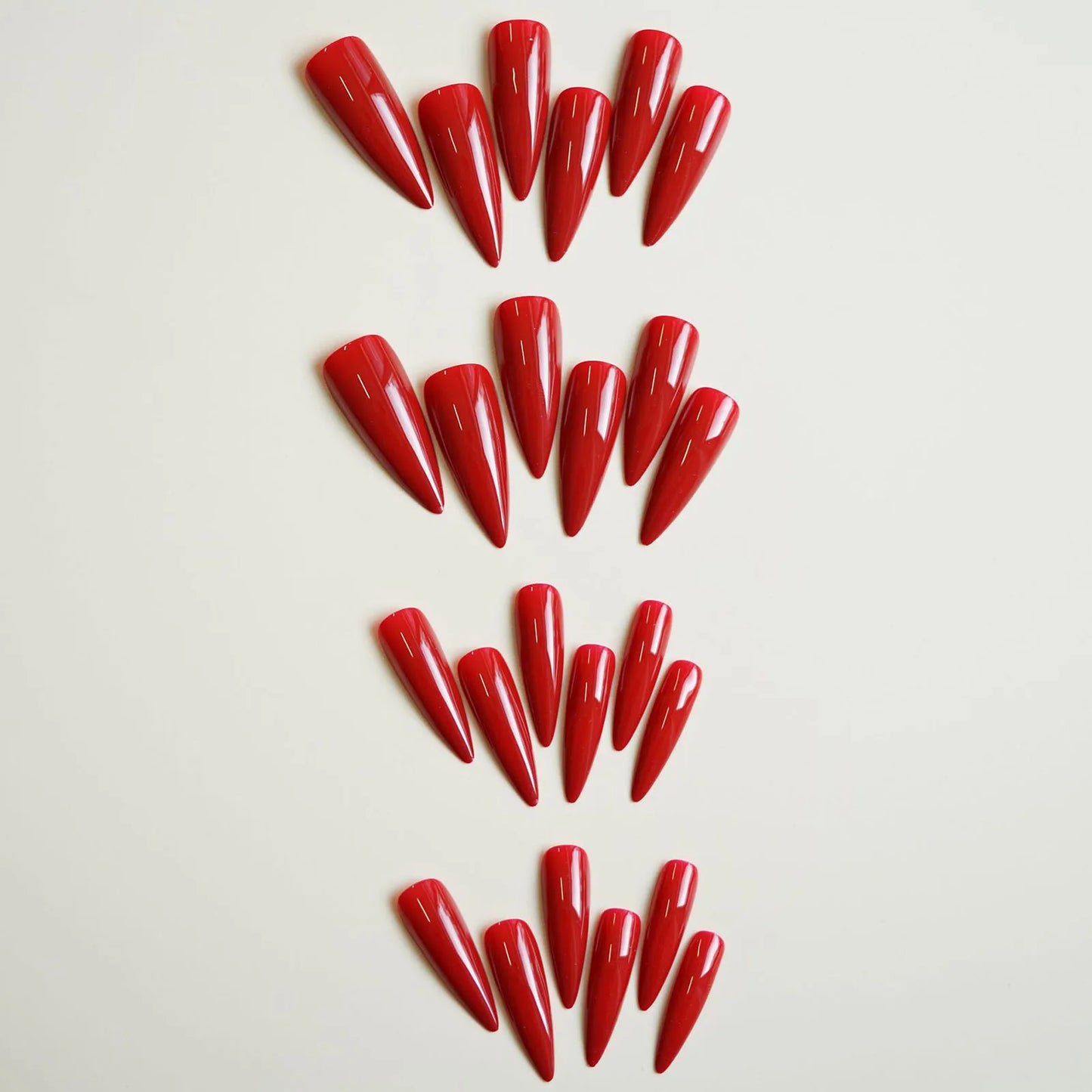 24pcs Long Pointed Red Press On Nails | Full Cover Stiletto Tips
