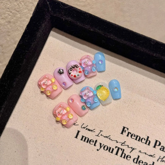 Cartoon Candy Bear Press On Nails – Y2K Korean Style | 10pc Press On Nails Peaceful Pleasures Health and Wellness M