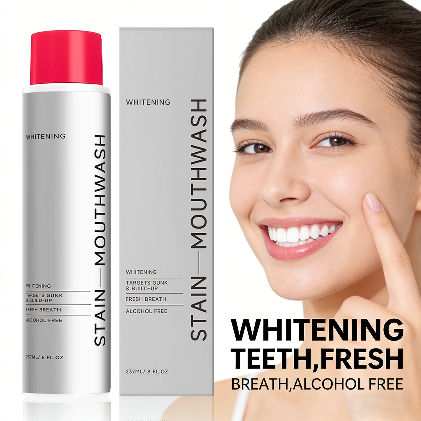 Whitening Stain Mouthwash Clean Food Residue Reduce Dental Plaque Eliminate Odors Freshing Breath Alcohol Free Daily Teeth Care Peaceful Pleasures Health and Wellness