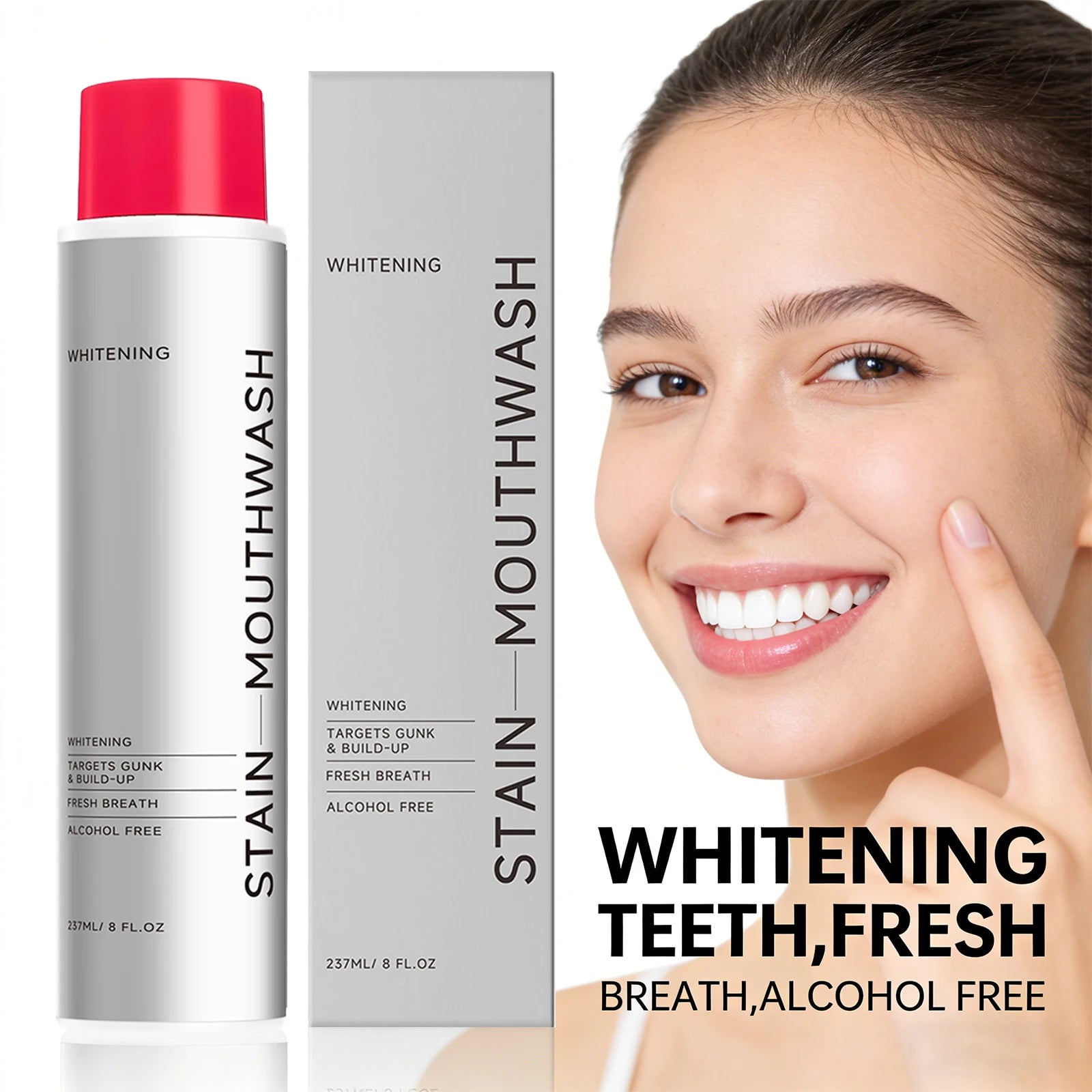 Whitening Stain Mouthwash Clean Food Residue Reduce Dental Plaque Eliminate Odors Freshing Breath Alcohol Free Daily Teeth Care Peaceful Pleasures Health and Wellness
