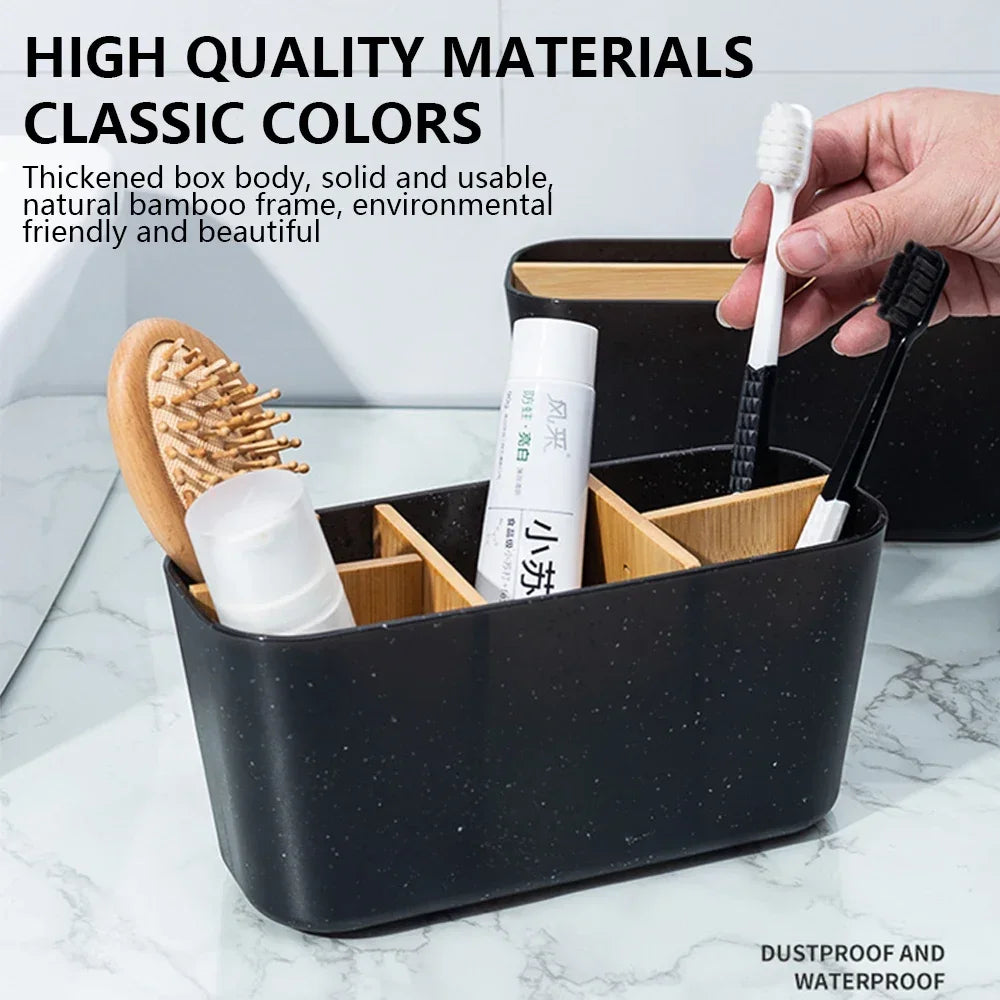 Bamboo Toothbrush Holder & Bathroom Organizer Stand