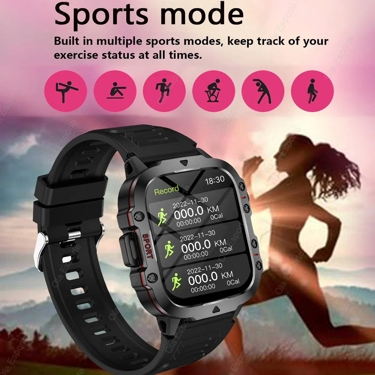 Military GPS Smartwatch LED Flashlight Bluetooth IP68 Waterproof