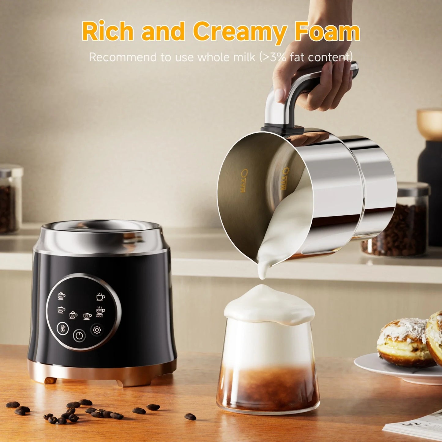 GUOHE 6-in-1 Electric Milk Frother & Steamer 1.2L | Hot & Cold