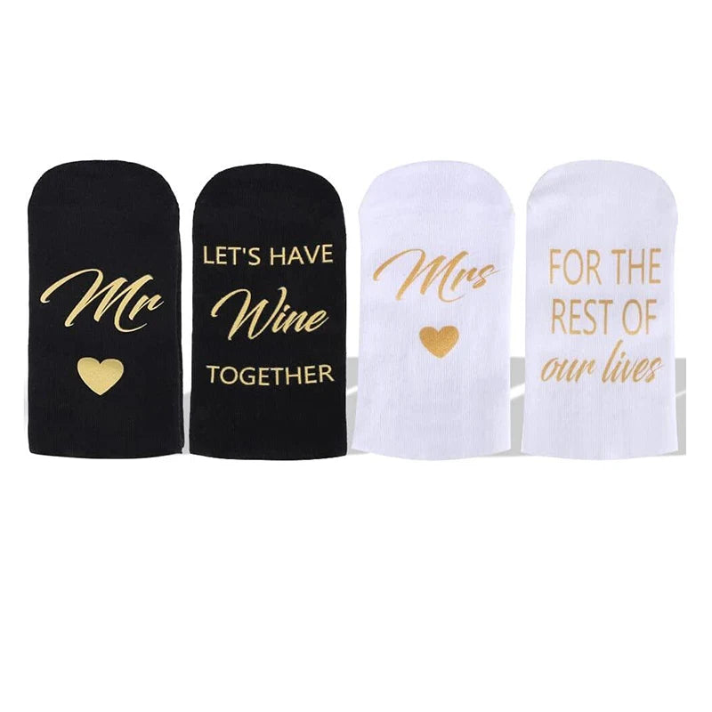 Mr & Mrs Newlywed Socks – Wedding Bridal Shower Gift Set Novelty Couple Socks Peaceful Pleasures Health and Wellness