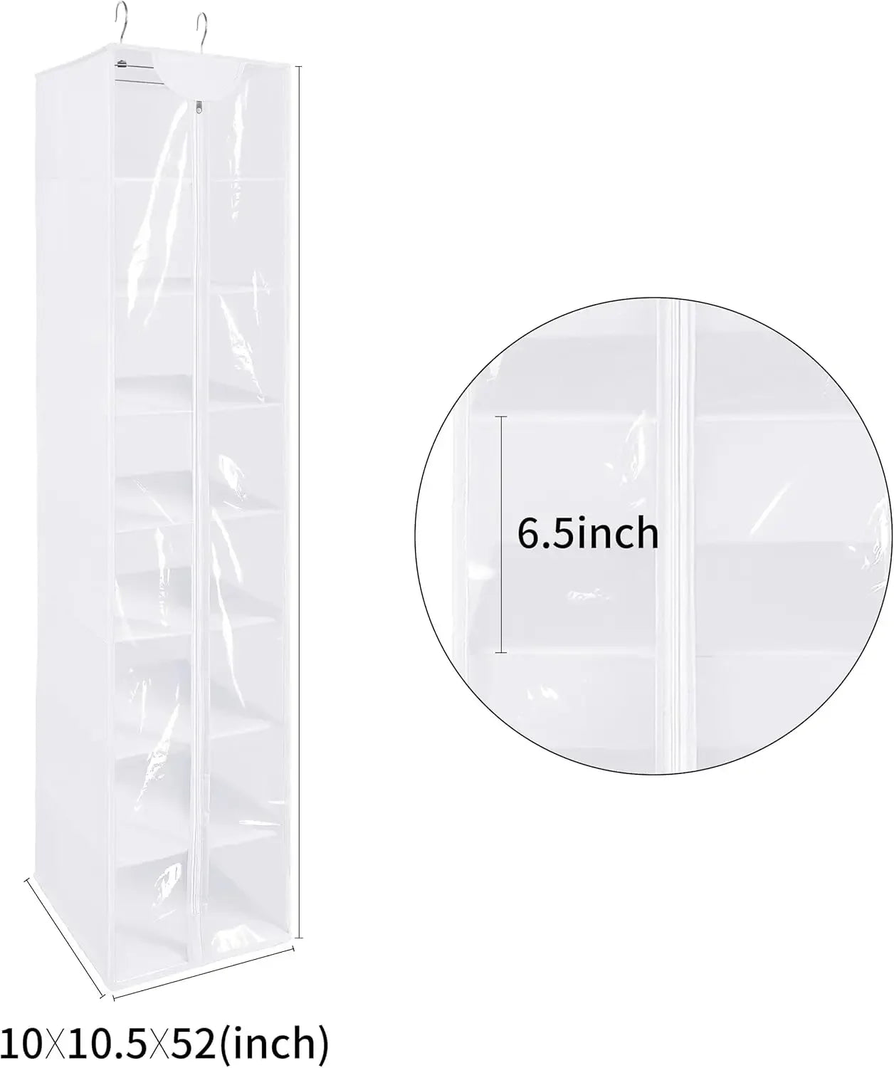 8-Shelf Hanging Closet Organizer with Zipper, Breathable Storage for Sweaters, Shoes, and More in White Peaceful Pleasures Health and Wellness
