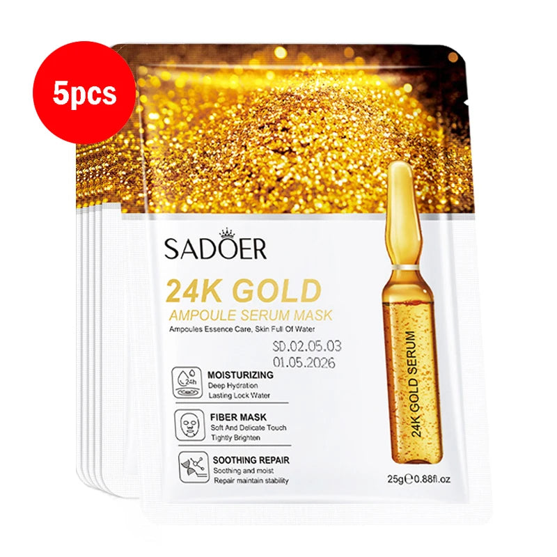24K Gold Hyaluronic Acid Face Mask – Firming & Brightening Gold Sheet Face Mask Peaceful Pleasures Health and Wellness 24K Gold 5p