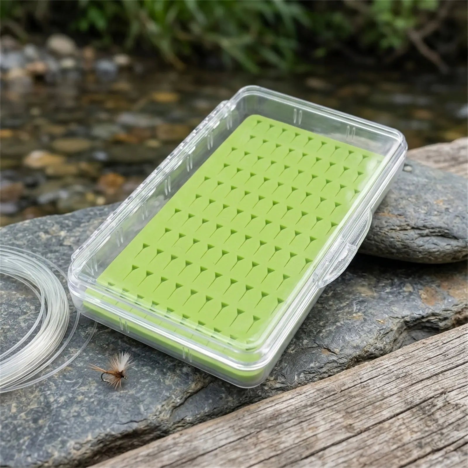 Acrylic Fly Fishing Box With Silicone Slots Durable Green Compact Design For Outdoor Use Peaceful Pleasures Health and Wellness