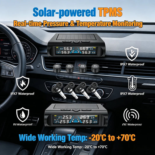 Tire Pressures Monitoring System with 4 Sensors Wireless TPMS with Solar Charge and USB for Cars SUVs Trailer & Light Trucks Peaceful Pleasures Health and Wellness