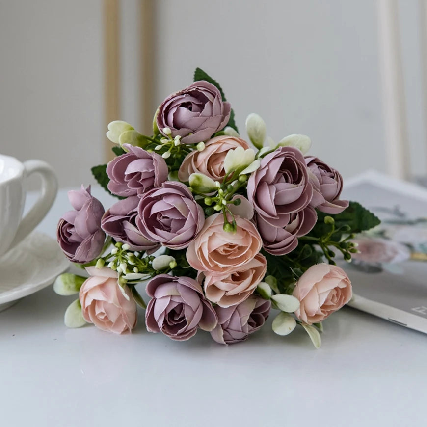 15-Head Silk Rose Bouquet | Wedding & Home Artificial Flowers