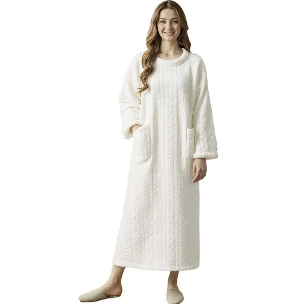 Women's Flannel Nightgown | Thick Fleece Long Sleeve Night Dress Flannel Nightgown Peaceful Pleasures Health and Wellness M White