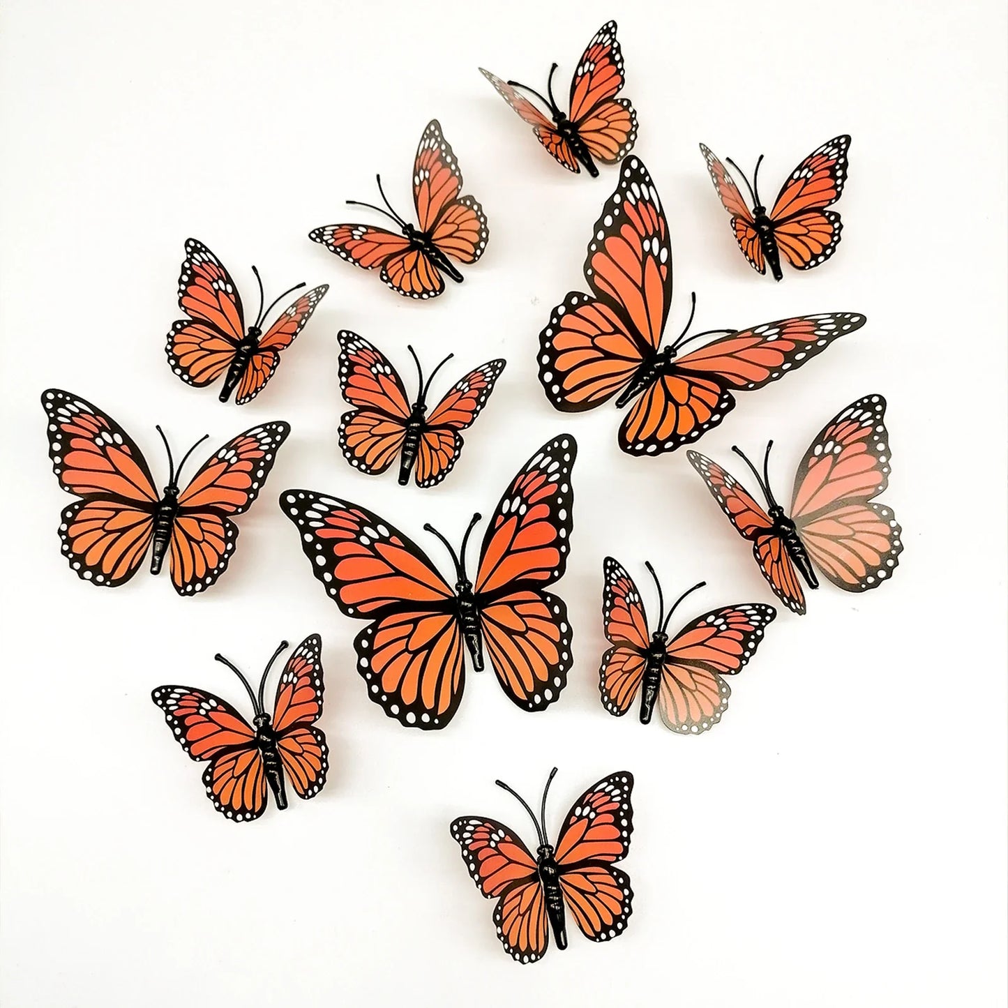 12-Pack 3D Butterfly Wall Stickers – Orange & Black Decals
