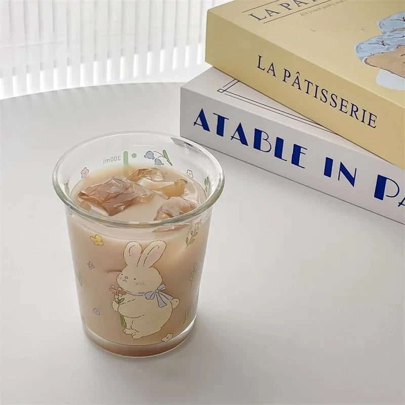 Little Rabbit Glass Cups High Beauty Water Cups Beverage Cups Office Water Cups Home Breakfast Milk Coffee Cup Exquisite Cup New Peaceful Pleasures Health and Wellness