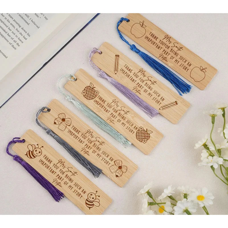 5-Pack Custom Wooden Bookmarks with Tassel | Teacher Gift Personalized Bookmark Set Peaceful Pleasures Health and Wellness