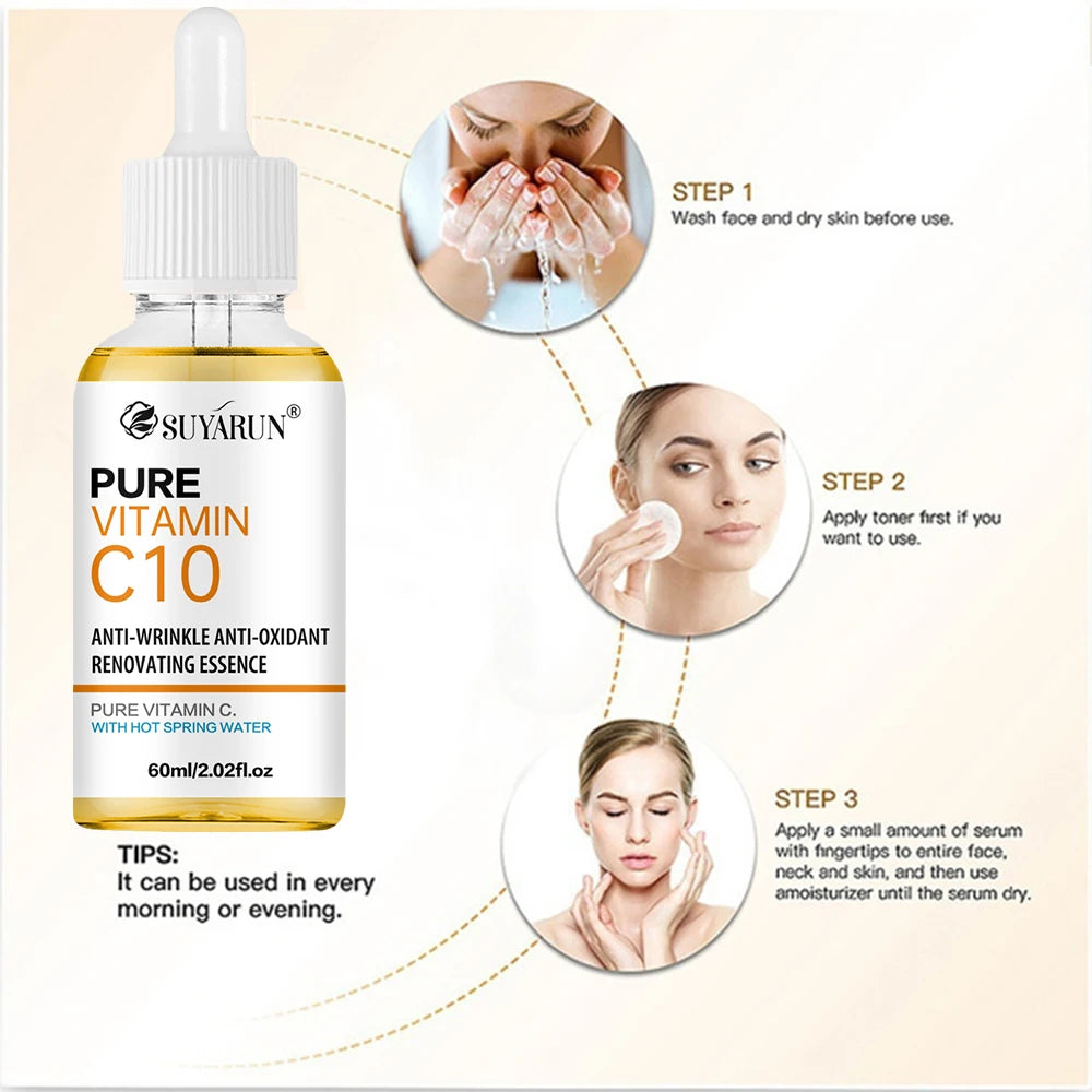 SUYARUN 10% Vitamin C Serum for Face - Brightening Anti-Aging Treatment, Dark Spot Corrector with Hyaluronic Acid & Vitamin E. Peaceful Pleasures Health and Wellness