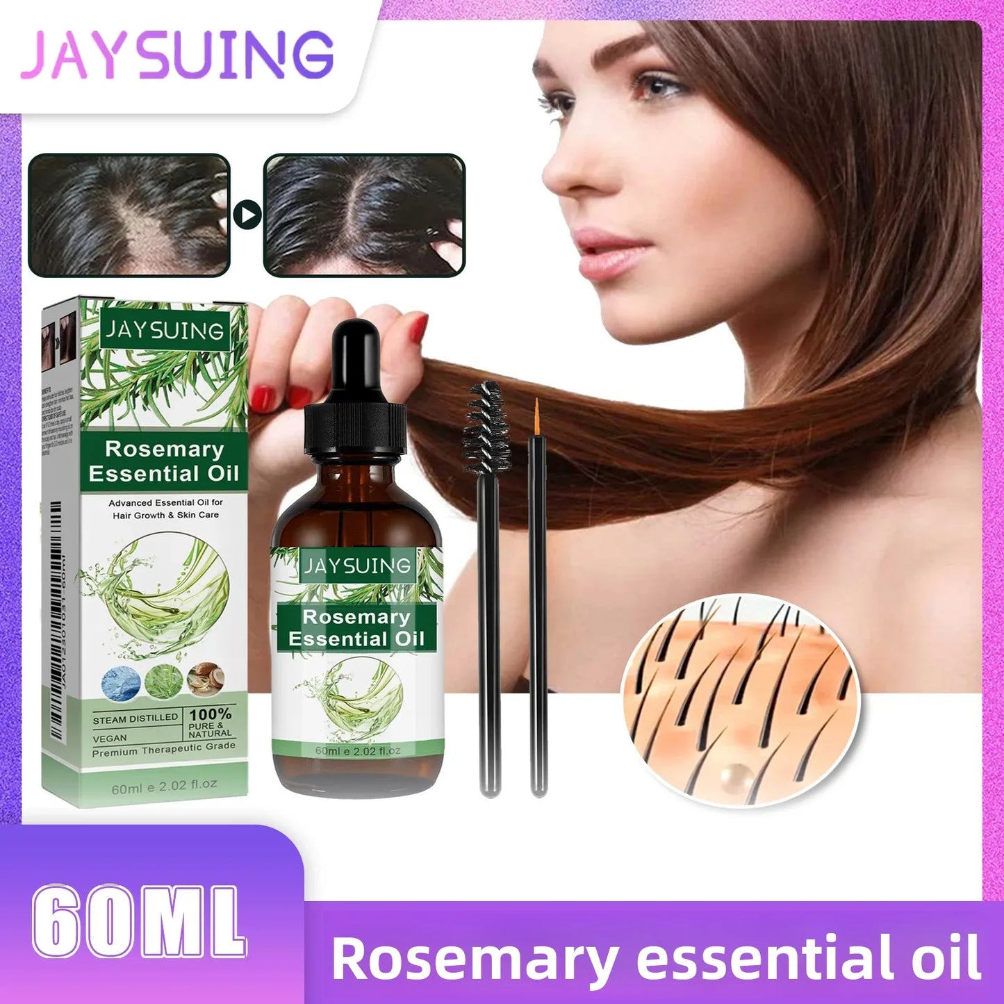 Jaysuing Rosemary Essential Oil Multi-Effect Nourish Shiny Hair Healthy Solid Hair Nourishing Thick Hair Skin Care Essential Oil Peaceful Pleasures Health and Wellness 1pcs