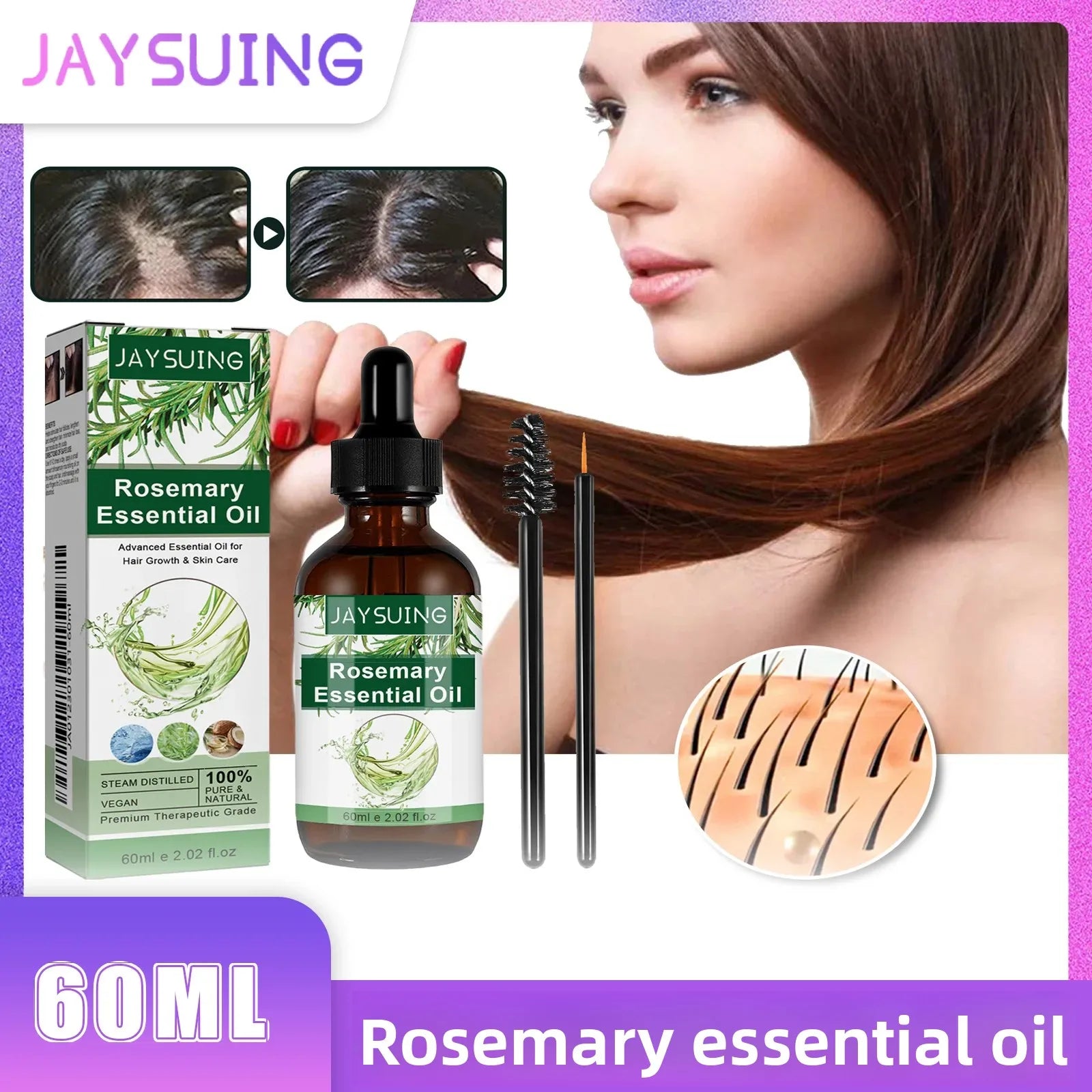Jaysuing Rosemary Essential Oil Multi-Effect Nourish Shiny Hair Healthy Solid Hair Nourishing Thick Hair Skin Care Essential Oil Peaceful Pleasures Health and Wellness 1pcs