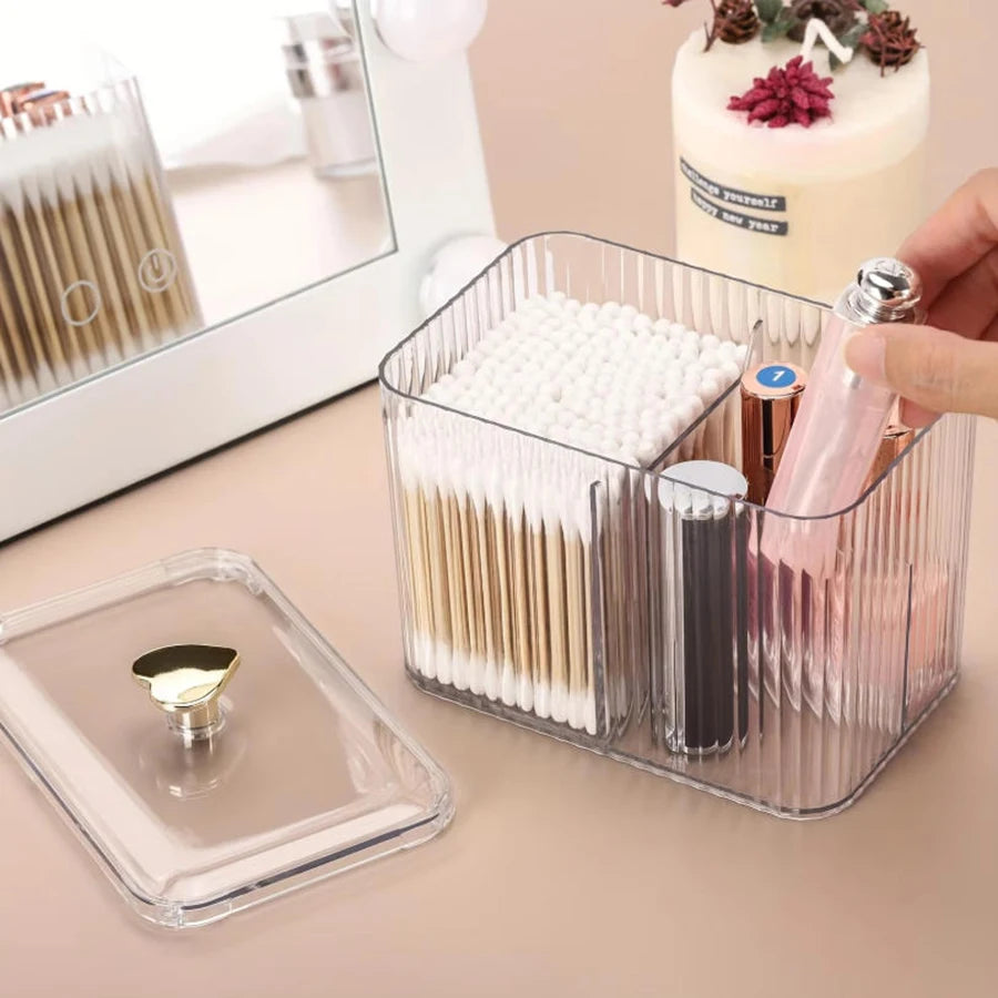 Q-Tips Holder & Bathroom Organizer – 3-Grid Apothecary Jar for Cotton Balls & Swabs