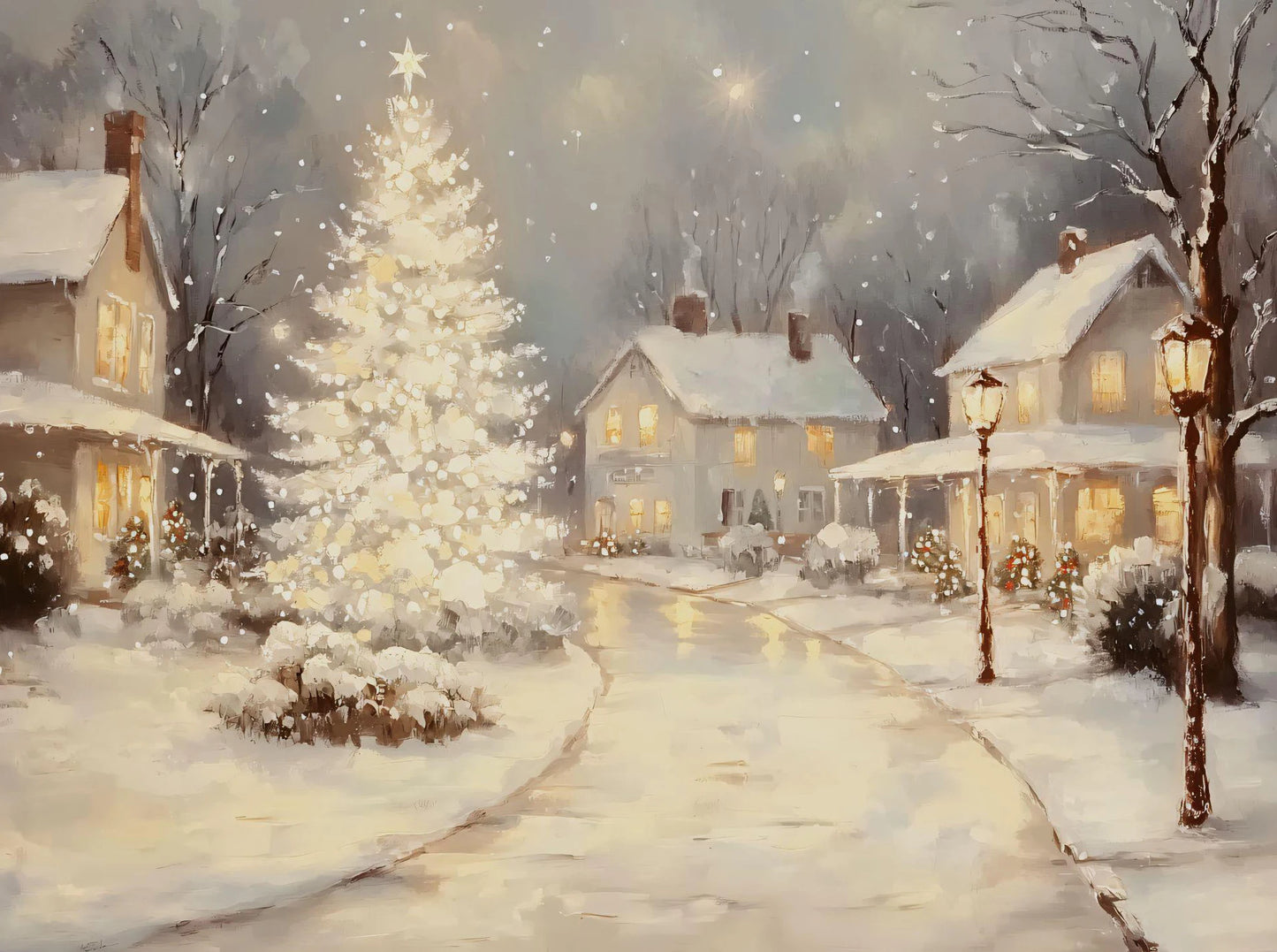 Vintage Christmas Train Holiday Winter Snow Farmhouse Town Village Poster Print Canvas Painting for Living Room Home Decor Peaceful Pleasures Health and Wellness 3 20x30cm Unframed