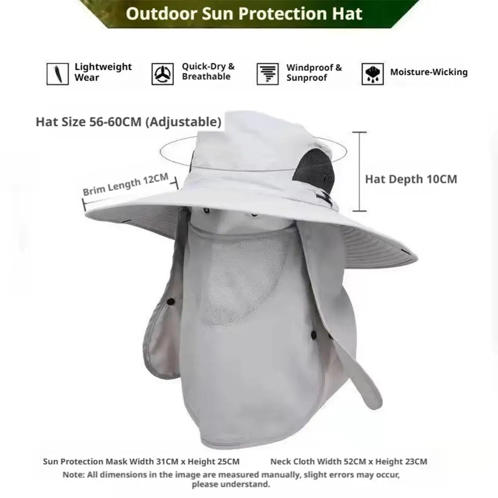 Men Fishing Cooling Sun Hat Mask Summer Big Brim Anti-ultraviolet Travel Mountaineering Outdoor Sunshade Sunscreen Fisherman Hat Peaceful Pleasures Health and Wellness