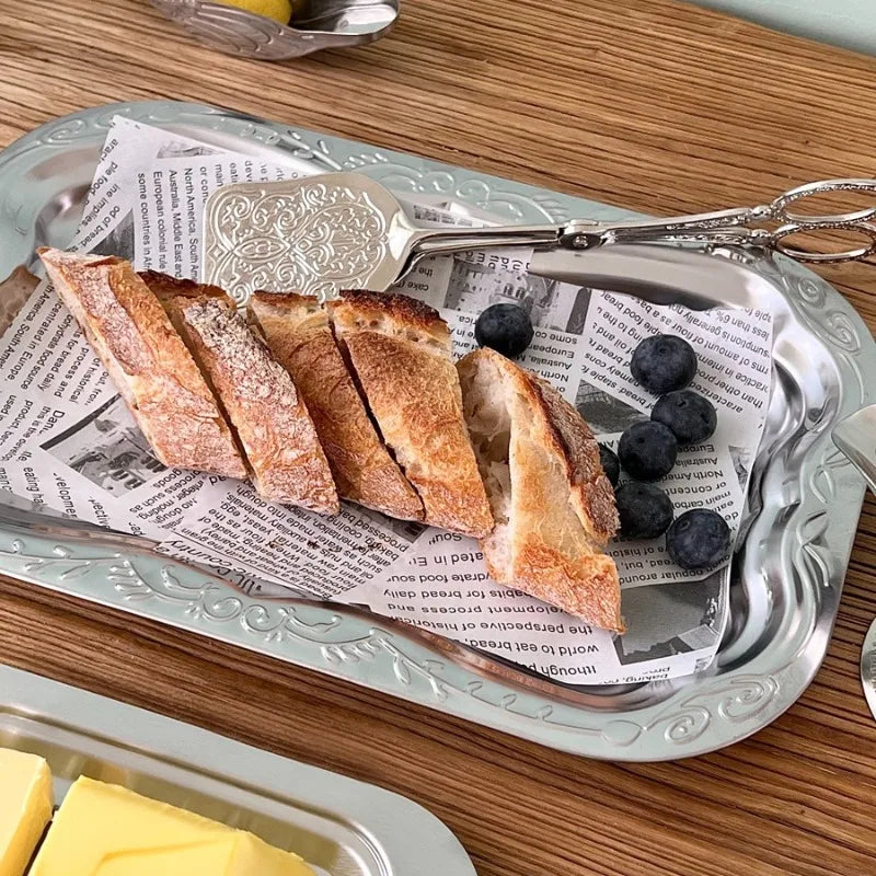 Hot Stainless Steel Rectangular Tray with Embossed Design for Kitchen Living Room Storage Durable Fruit Snack Cake Serving Dish Peaceful Pleasures Health and Wellness