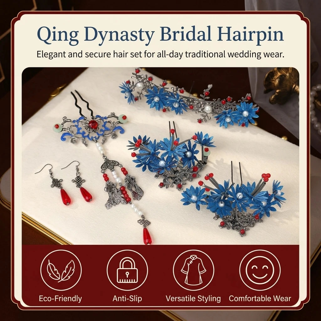 Qing-Dynasty Inspired Bridal Hairpin For Chinese Wedding Dress With Eco-Friendly Material And Anti-Slip Design Peaceful Pleasures Health and Wellness
