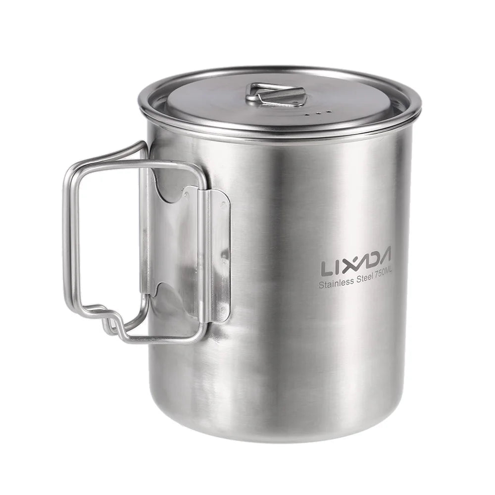 Lixada Outdoor Stainless Steel Water Cup Mug Foldable Handles Lid