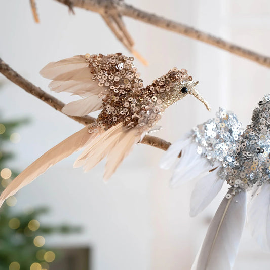 2PCS Feathered Hummingbird Christmas Tree Ornaments | Glitter Birds Christmas Tree Ornament Oasis Select