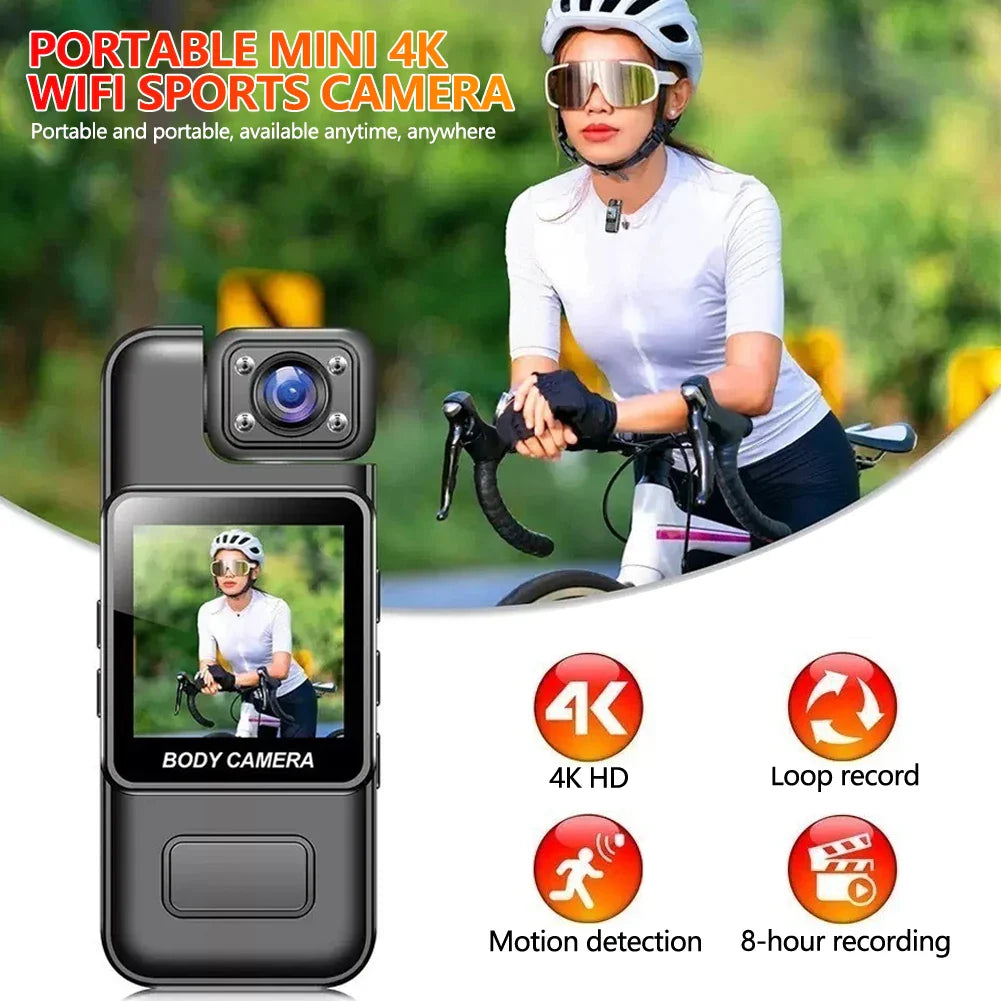 4K Mini WiFi Action Camera | Night Vision, 8Hr Body Cam DVR