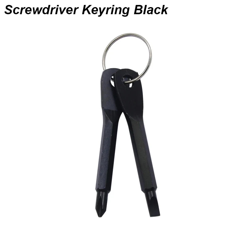 practical Portable Slotted Screwdriver Set Key Ring Keychain Mini Pocket Keyring Cross Screw Driver Repair Tool Gadget Small Peaceful Pleasures Health and Wellness black