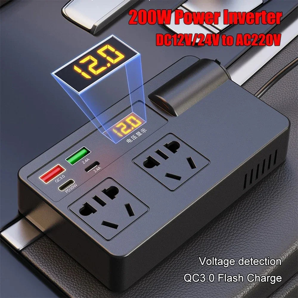 Car Power Inverter 12V/24V to 220V, PD30W Type-C & QC3.0 USB Car Adapter, DC to AC Converter with LED Display for Laptop Peaceful Pleasures Health and Wellness