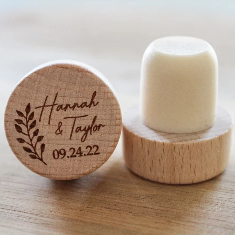 5-Pack Personalized Wooden Wine Stoppers | Wedding Bridal Gift Personalized Wine Stopper Peaceful Pleasures Health and Wellness