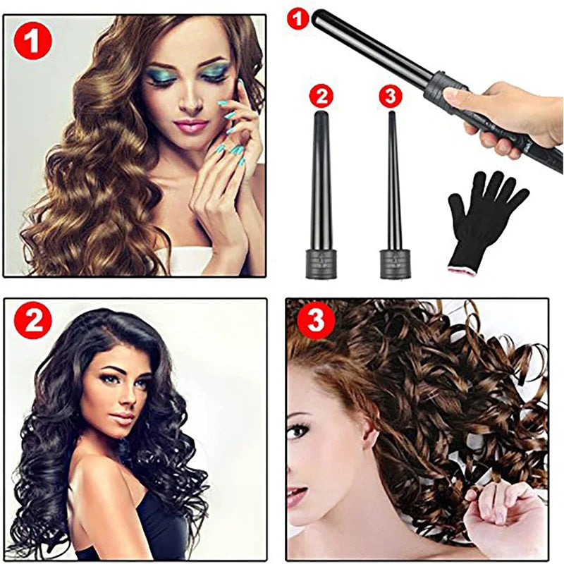 Curling Iron 3-In-1 Curly Hair Stick Set All-In-One Curly Hair Curler Interchangeable Ceramic Barrels Fast Heating Curler Peaceful Pleasures Health and Wellness