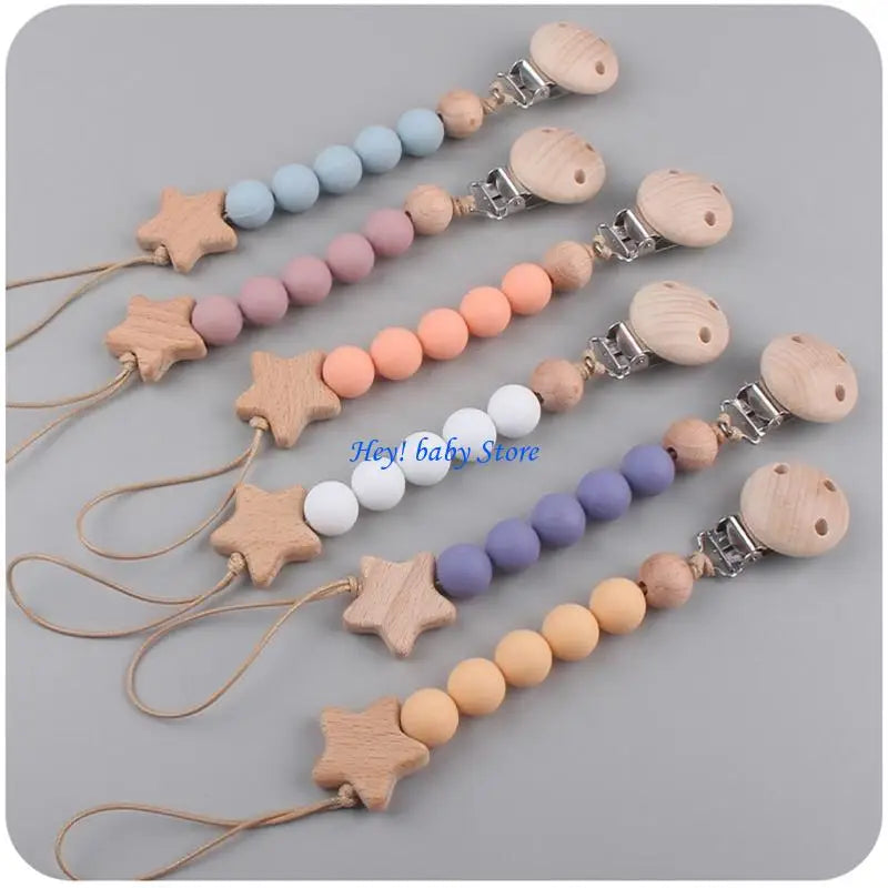 Baby Girl Pacifier Clip with Silicone Teething Beads | Soother Chain