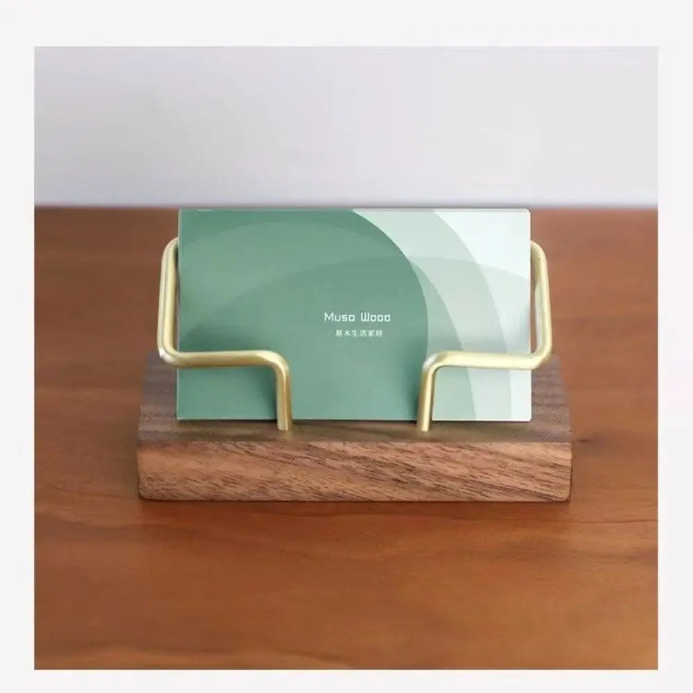 Tabletop Shelf Business Card Holder Walnut Wood Beech Wood Cards Display Stand Card Storage Metal Wooden Card Holder Manager Peaceful Pleasures Health and Wellness