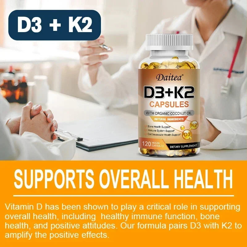 Vegan Vitamin D3 K2 Capsules - Organic Coconut Oil - Daily Supplement for a Healthy Immune System & Bones Gluten & Soy Free Peaceful Pleasures Health and Wellness