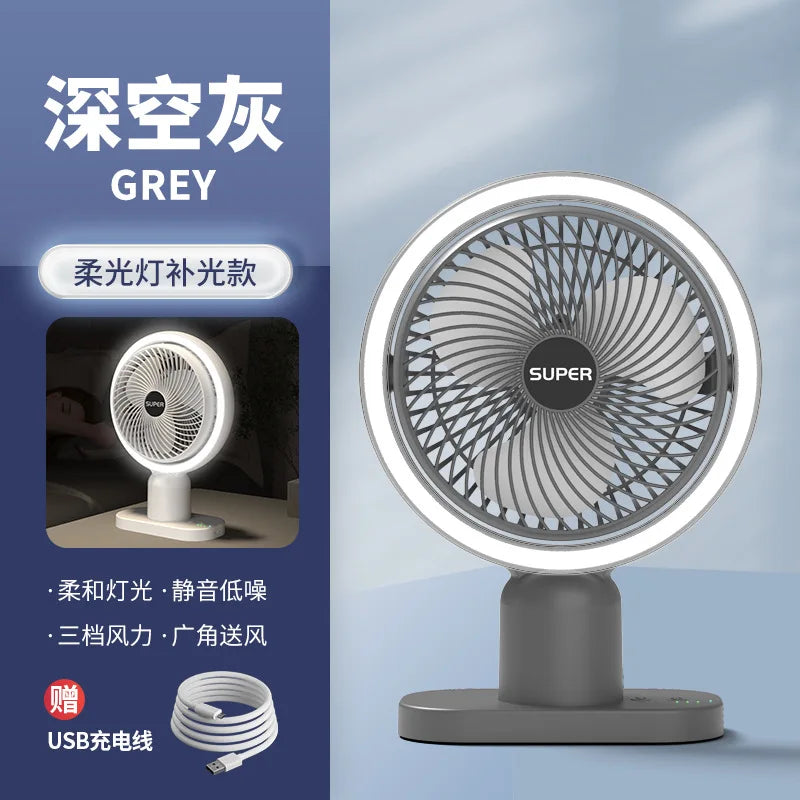URGGU Mini USB Rechargeable Desk Fan with LED Light – 3-Speed