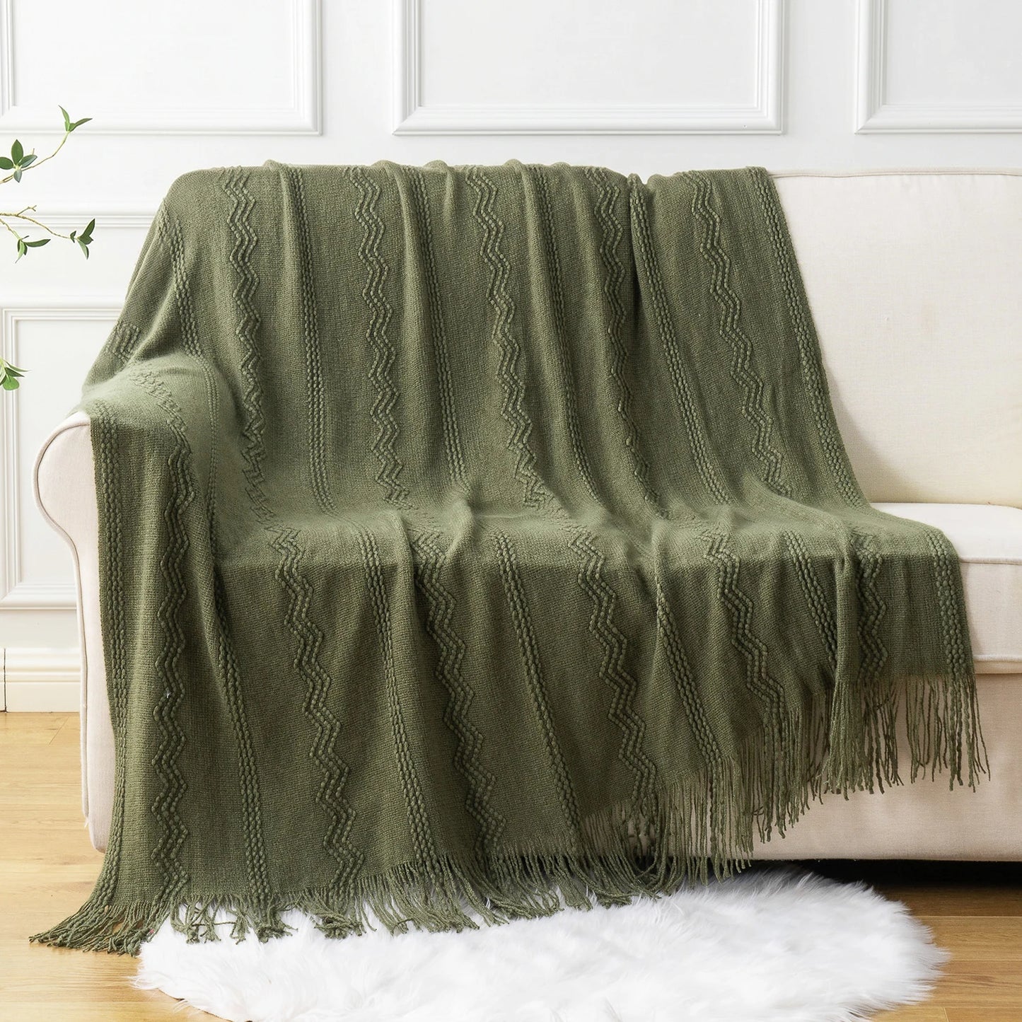 Battilo Olive Green Throw Blanket for Bed Couch Plaid Knitted Throws Cozy Lightweight Sofa Blanket for Spring Living Room Decor Peaceful Pleasures Health and Wellness
