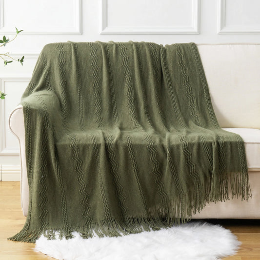 Battilo Olive Green Throw Blanket for Bed Couch Plaid Knitted Throws Cozy Lightweight Sofa Blanket for Spring Living Room Decor Peaceful Pleasures Health and Wellness