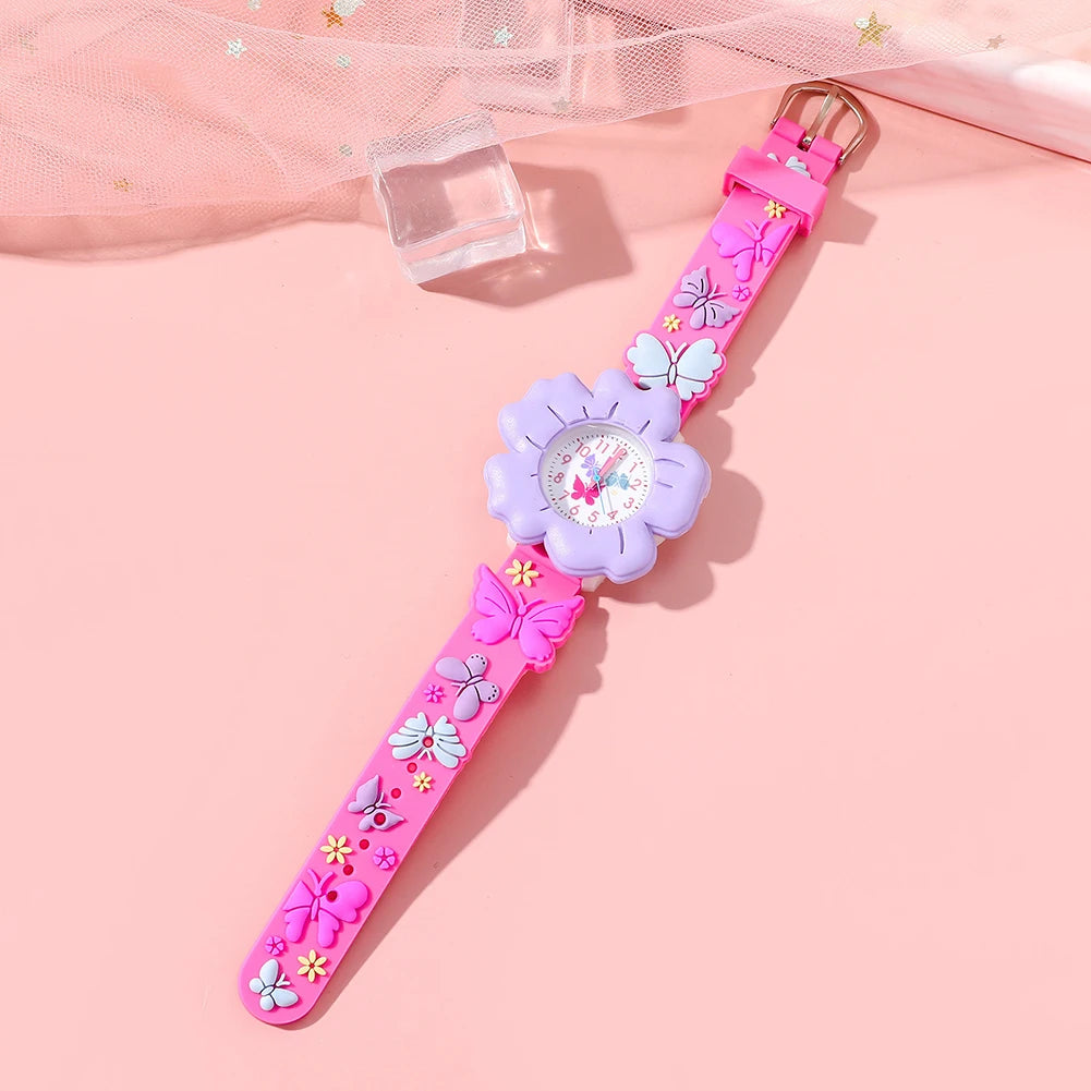 Kids Floral Silicone Wristwatch – Waterproof Cartoon Watch for Girls