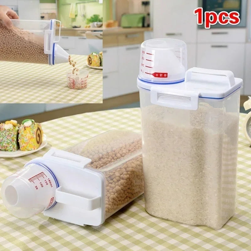 Kitchen cereals storage box Home Kitchen Transparent Plastic PP Food Container Rice and flour Storage Box With Measuring Cup Peaceful Pleasures Health and Wellness
