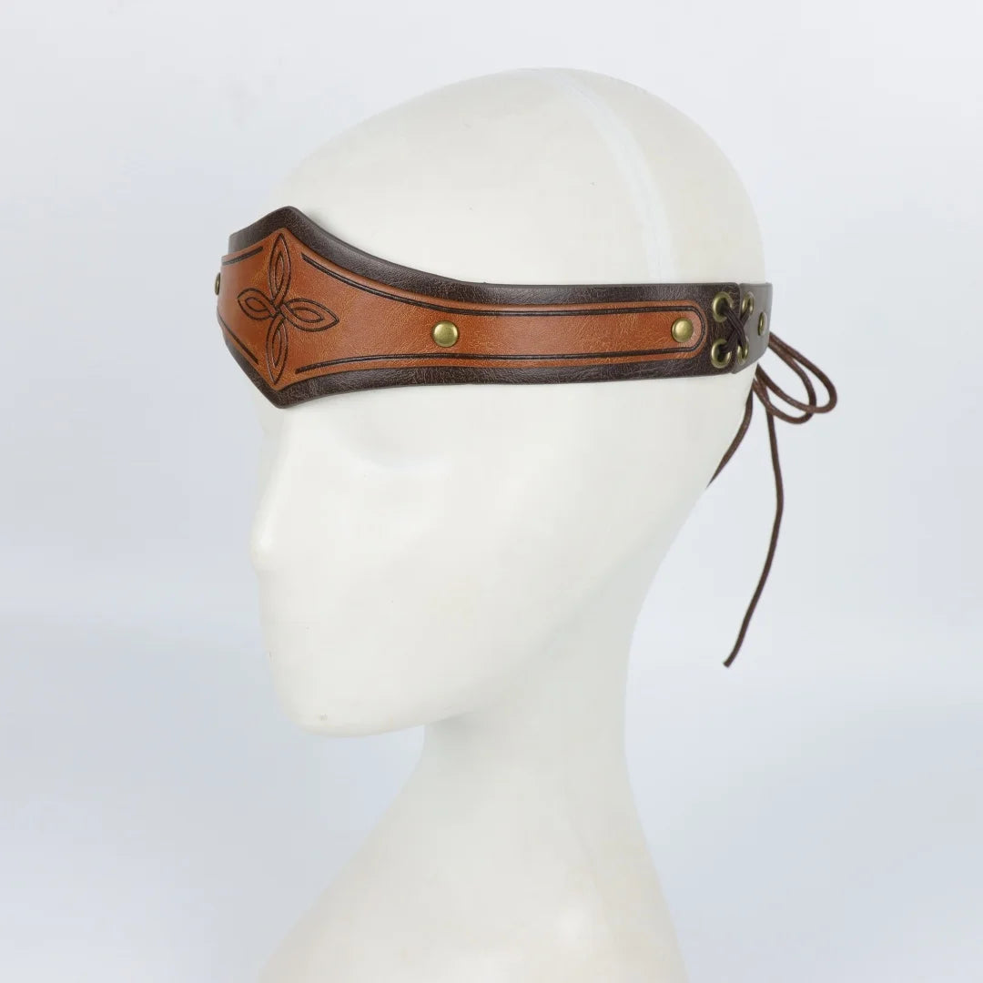 Medieval Celtic Embossed Leather Headband Viking Rivet Hair Band