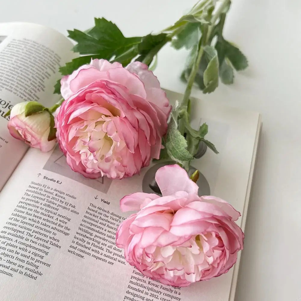 Silk Artificial Ranunculus 2-Head Faux Flower with Stem | 50cm
