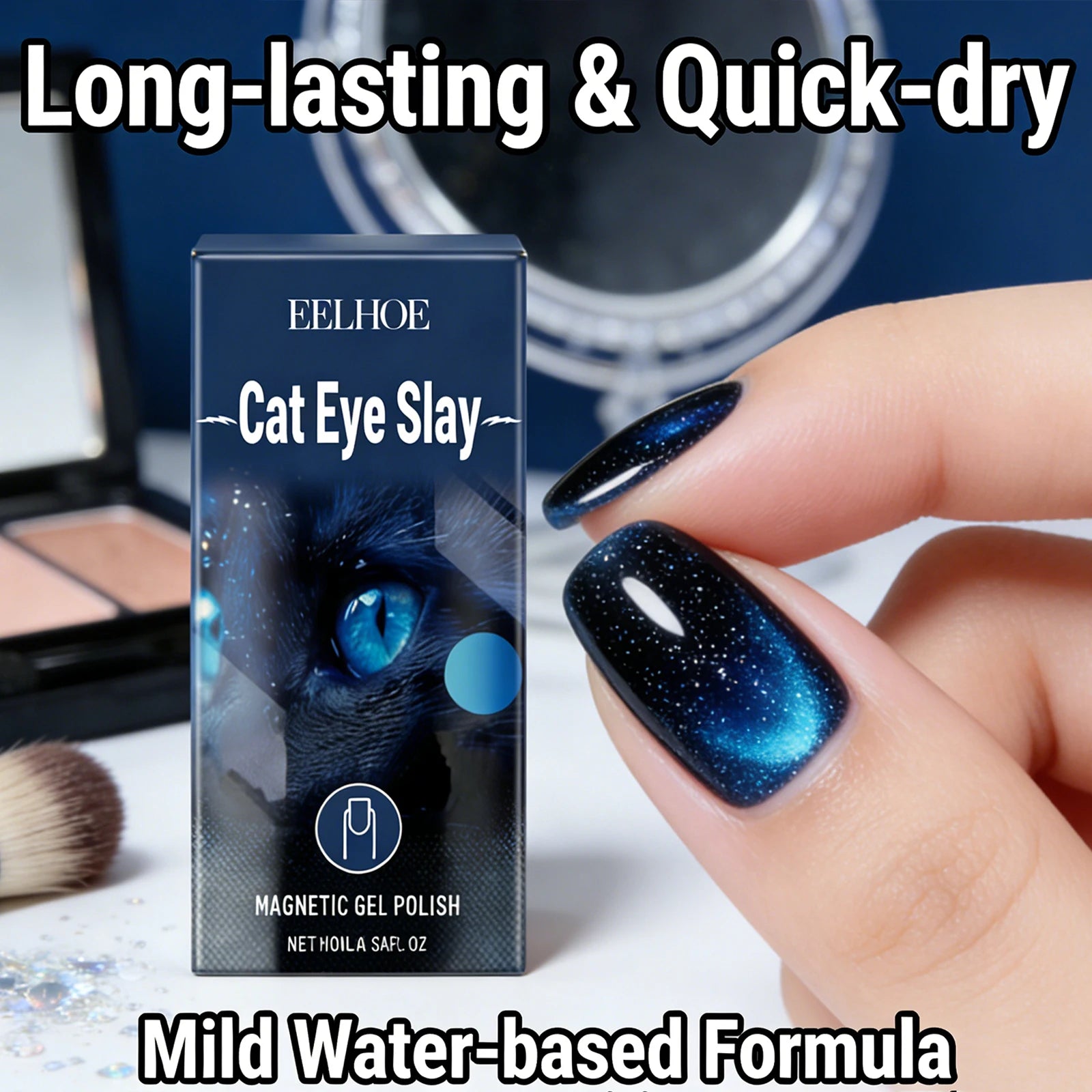 EELHOE Blue Black Magnetic Gel Nail Polish – Quick-Dry 10ml Magnetic Gel Nail Polish Peaceful Pleasures Health and Wellness