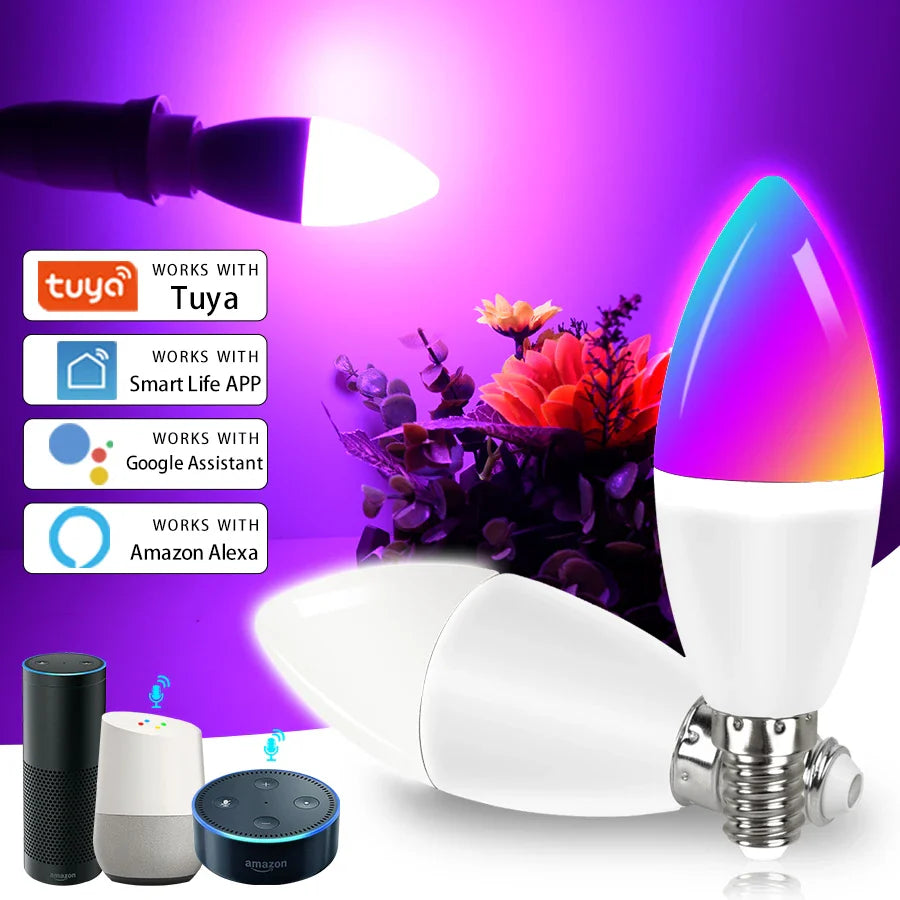 E14 WiFi Smart Candle Bulb – Alexa & Google Home, Tuya