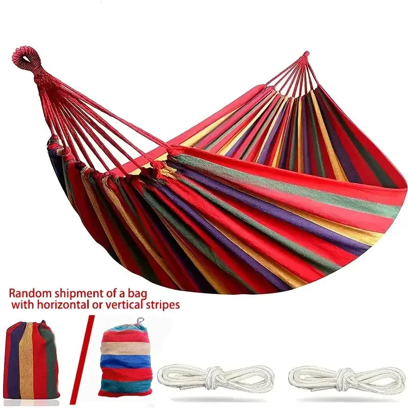 1pc Folding portable outdoor canvas hammock camping swing hammock with tree rope is perfect for gardens terraces backyards Peaceful Pleasures Health and Wellness