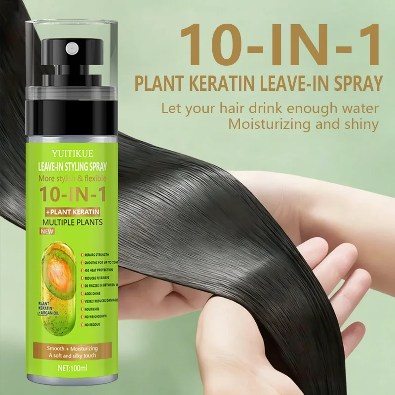 10-in-1 Plant Keratin Leave-In Spray 100ml for Smooth Manageable Hair Heat Protection Frizz Control Moisturizing Shine Peaceful Pleasures Health and Wellness