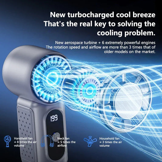 Lenovo Turbo Fan Bladeless Handheld Mini High Speed Fan USB Rechargeable Strong Wind Cooling Fan Ice Compress for Travel Office Peaceful Pleasures Health and Wellness