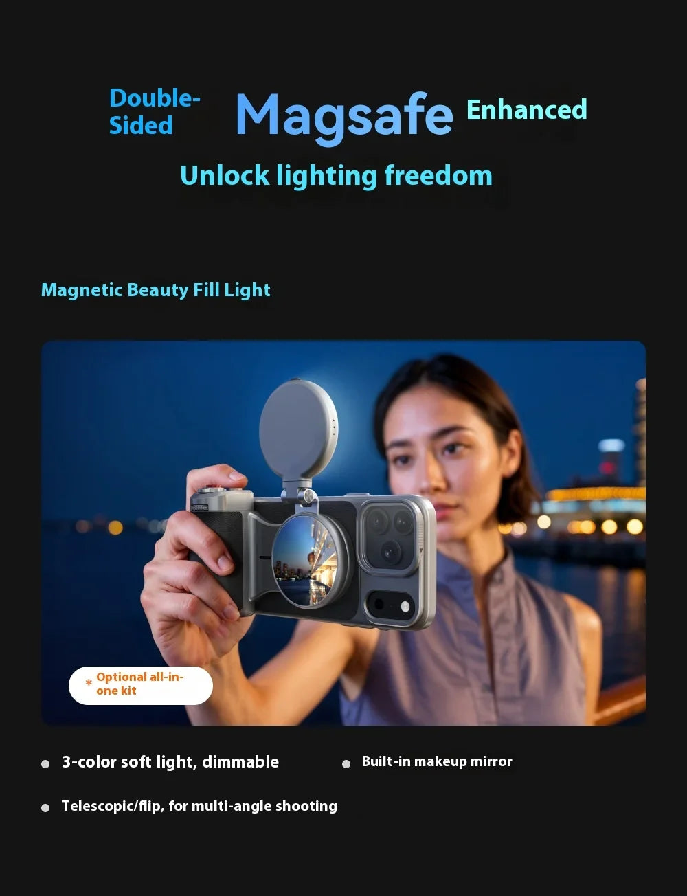 TELESIN Master Phone Camera Grip Set for IPhone17 Pro / Pro Max Magnetic Phone Camera Hand Grip Holder Remote Shutter Handheld Peaceful Pleasures Health and Wellness