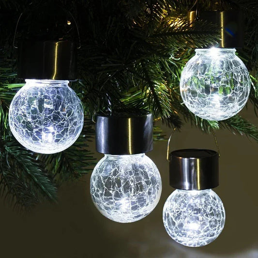 Solar Hanging Garden Lights – Colorful LED Cracked Glass Ball Solar Garden Lantern Peaceful Pleasures Health and Wellness